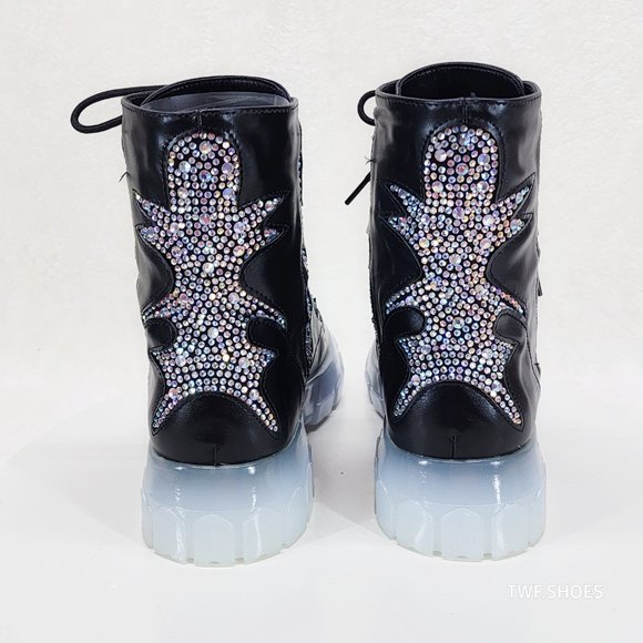 Aces Rhinestone Combat Boots Punk Goth Glam Shoes Last Ones - Picture 5 of 10